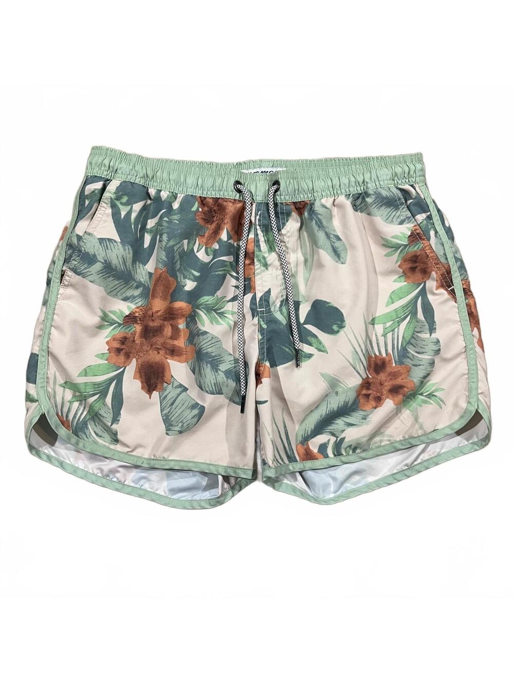 MaaMgic Mens Swim Trunks Size Small Vintage Floral Quick Dry Mesh Lined Green